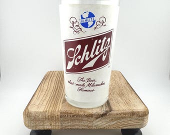 Vintage Schlitz Beer Glass 5” Classic Red Logo Barware Retro Breweriana Collectible Drinking Glass Milwaukee Beer Advertising