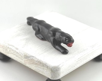 Mid Century Modern Redware Panther Figurine Vintage Black Ceramic Panther Statue Made in Japan MCM Home Décor Collectible