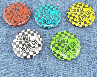 Vintage Canal Jean Co Button Pin 1.25&quot; 1980s NYC Fashion Memorabilia Retro Canal Street New York Denim Store Badge Collectible