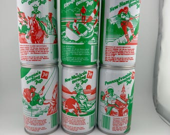 1979 7up "America's Turning 7up" Soda Pop Can Vintage Rhode Island New Hampshire Oklahoma Oregon New Mexico Pennsylvania Sold Individually
