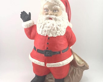 1973 Santa Ceramic Santa Claus Duncan Mold Christmas Decoration Holly Jolly Vintage Santa with Gift Sack Retro Holiday Home Decor