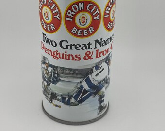 Iron City Beer Pittsburgh Penguins Hockey Vintage Steel Beer Can Pull Tab - 12 OZ Pittsburgh Brewing Company, Pittsburgh, PA