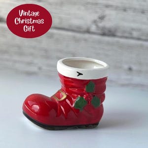 Lefton Christmas Ceramic Stocking Vintage Holiday Boot Holly Christmas Decor Small Christmas Gift for Teacher Seasonal Container