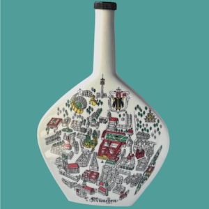Bottiglia di porcellana vintage Munchen, anni &#39;60, decanter per liquori Riermerschmid, vaso tedesco, decorazione per la casa
