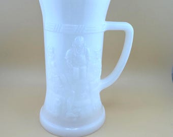 Indiana Federal Milk Glass Tavern Scene Beer Mug Stein Tankard Vintage