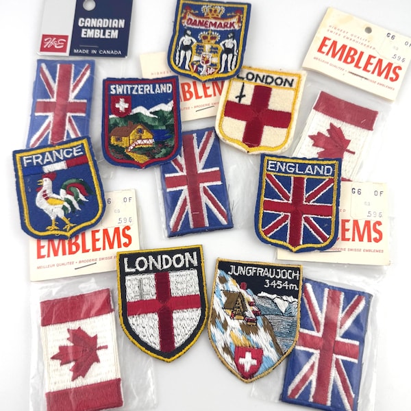 Vintage Country Sew On Patch New In Package / Never Used Canada London France England Switzerland Denmark United Kingdom