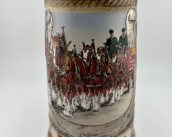 Budweiser 1986 Horseshoe Stein Clydesdale Horses Beer Stein Staffel Stoneware Gerz, Germany FREE Shipping in USA