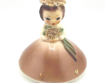 1950s Josef Originals November Girl Figurine California American Beauty Series Mushroom Shape Dress Vintage Birthday Collectible
