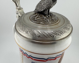 Vintage Great American Patriots Beer Stein First Edition Lidded Eagle Flag Patriotic Military Gift Bald Eagle Beer Stein Carolina Collection