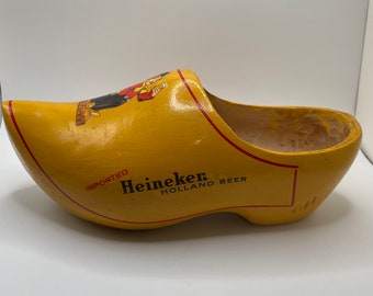 Large Vintage Carved Heineken Holland Beer Wooden Clog Made in Holland
