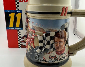1993 Budweiser Racing Team Stein Bill Elliott and Junior Johnson #11 Nascar Car Beer Stein Ceramarte FREE Shipping in the USA