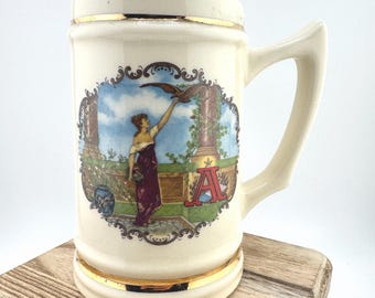 Budweiser Girl Purple Dress Stein Vintage Anheuser Busch Collectible Stein Beer Mug Made in USA Breweriana Gift Women Beer Drinkers