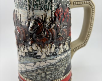 1988 Cobblestone Passage Budweiser Holiday Beer Stein Christmas Clydesdales FREE Shipping in USA