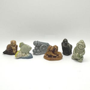 Wade Whimsies Red Rose Tea Figurines Beaver Fish, Cannon, Two Dogs, Gorilla and Clown