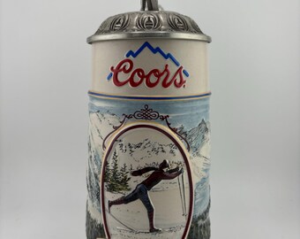 1991 Coors Rocky Mountain Legend Skiing Special Edition Lidded Stein The Rocky Mountain Legend Series Coors Brewing Company FREE Shipping US