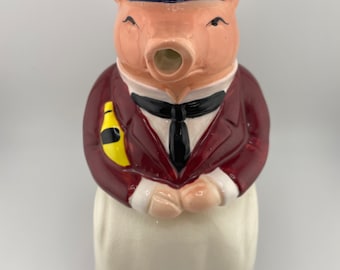 Vintage Whimsical Pig Sommelier Large 9" Pitcher