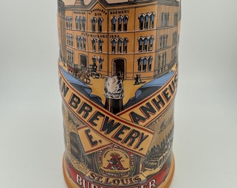 1990 Budweiser Classic Edition 3 Beer Stein Anheuser Busch Bavarian Scene Gerz Beer Stein Ceramic Inlay Pewter Lid Brewery Collectible