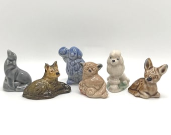 Wade Whimsies Red Rose Tea Figurines Poodle Fawn, Clown, Dog, Sea Lion and Bush Baby