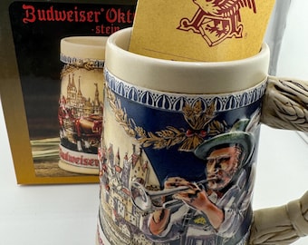 Vintage 1993 Budweiser Oktoberfest Collector Series Stein with Box Certificate German Celebration Beer Mug Brewery Gift Oktoberfest Event