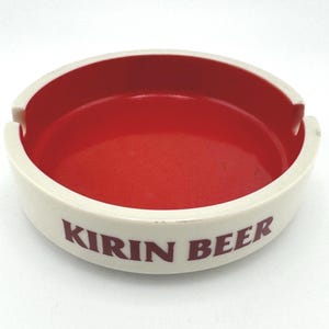 Vintage Kirin Beer Ceramic Advertising Ashtray Red & White Made in Japan