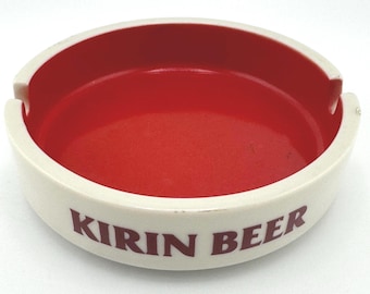 Vintage Kirin Beer Ceramic Advertising Ashtray Red & White Made in Japan