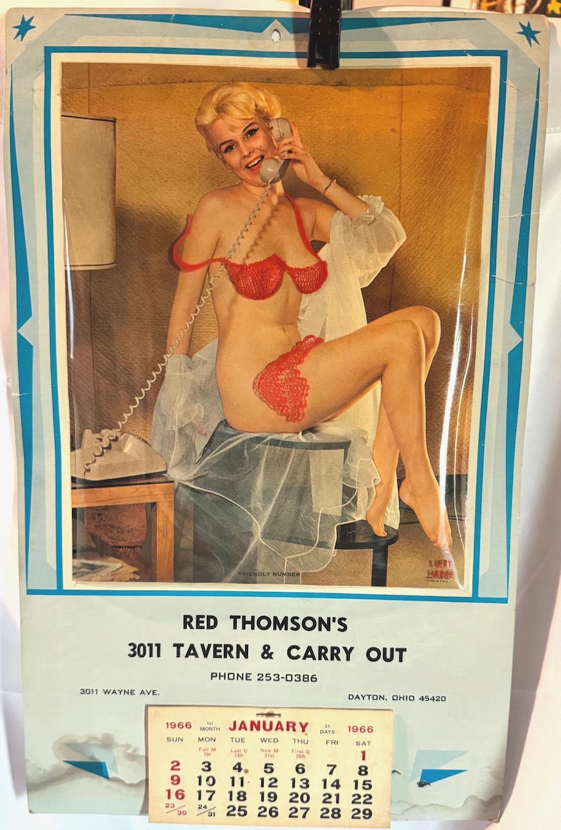 Vintage Peekaboo Calendars Nude Pin-up Girl Under Flap Red Thompson’s