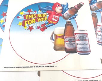 NOS Vintage Large Bud Man Budweiser Window Cling 1980s This Bud’s For You Beer Advertising Retro Bar Decor Anheuser-Busch Sticker