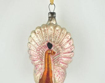 1930s German Antique Glass Rainbow Peacock Christmas Ornament Vintage Peacock Holiday Decoration Collectibles German Christmas Ornament