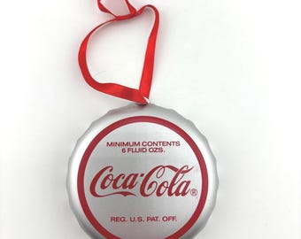 1991 Christmas CocaCola Bottle Cap Ornament with Santa and Dog Sshhh