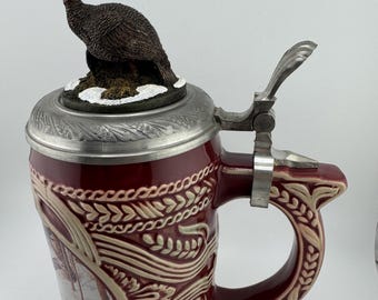 1991 Wild Turkey Federation Lidded Stein by Mark Twain Noe Limited Edition Cranberry Ceramic Beer Stein  Wildlife Collector Gift Beer Mug