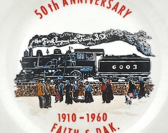 RARE Faith South Dakota Train Plate Commemorative 50 Year First Train Engine The Sabina Line 22K USA Made Souvenir SD Collectible Train 6003