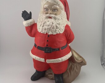 1973 Santa Ceramic Santa Claus Duncan Mold Christmas Decoration Holly Jolly Vintage Santa with Gift Sack Retro Holiday Home Decor