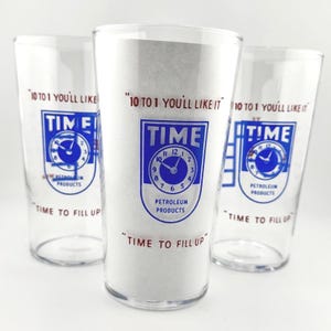 TIME Petroleum Products Glass Promotional Time to Fill Up Drinking Glass Advertisement Retro Libbey Glassware Gift for Petroleum Engineers