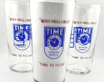 TIME Petroleum Products Glass Promotional Time to Fill Up Drinking Glass Advertisement Retro Libbey Glassware Gift for Petroleum Engineers
