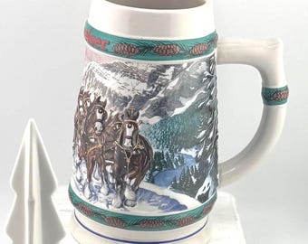 1993 Budweiser Holiday Beer Stein “Special Delivery” Clydesdales Vintage Ceramarte Brazil Collectible Stein by Nora Koerber CS192