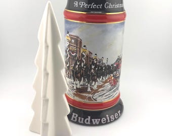 1992 Budweiser Holiday Beer Stein CS167 “A Perfect Christmas” by Susan Sampson Vintage 7" Ceramarte Brazil Bud Christmas Beer Mug Gift