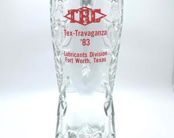 Vintage Large Glass Boot Mug Fort Worth Texas TexTravaganza 1983