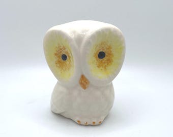Vintage White Owl with Large Yellow Eyes