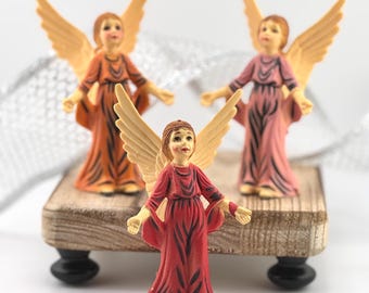 1970s Vintage Plastic Angel Figurines Set of 3 Pink Robe Angels Holiday Christmas Decor Retro Plastic Angel Ornaments Gift for Collector