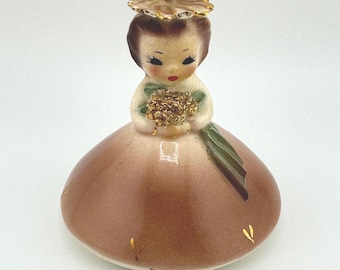 1950s Josef Originals November Girl Figurine California American Beauty Series Mushroom Shape Dress Vintage Birthday Collectible