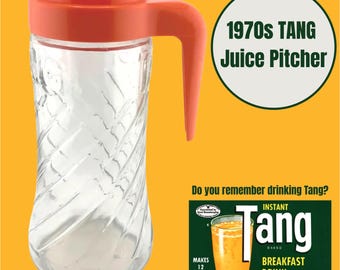 Vintage 1970s Anchor Hocking Tang Pitcher 1 Quart with Orange Lid Retro Glass Drink Jug Mid Century Kitchenware Collectible Beverage Pitcher