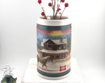 1985 Miller Holiday Beer Stein Vintage Ceramarte Brazil Christmas Stein Farmhouse Horse Sleigh Winter Scene Collectible Miller High Life