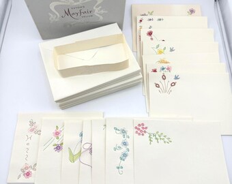 Vintage Eaton Mayfair Vellum Thread Art Floral Note Cards with Envelopes Dainty Embroidered Flowers Original Vintage Stationery