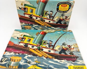 1967 Jaymar Bantam Pocket Puzzle Mickey’s Tugboat Vintage Walt Disney Productions Picture Puzzle Retro Disneyana Collectible
