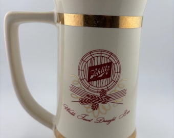 Vintage Schlitz Beer Stein Mug World’s Finest Draught Bar Ceramic Mug with Gold Trim Retro Brewery Collectible Barware Gift Decor
