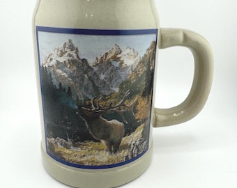 1990 Budweiser Bud Light Wyoming Centennial Beer Stein Limited Edition West Germany Stein Elk Mountain Scene Beer Mug Rustic Bar