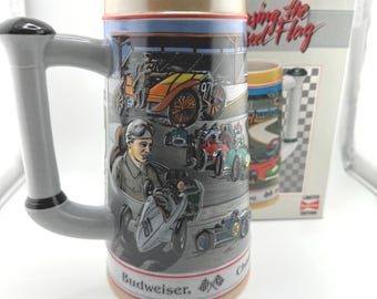 1991 Budweiser Racing Stein Chasing the Checkered Flag Gearshift Handle Auto Racing Collectible Beer Mug Racing Gift Vintage Barware
