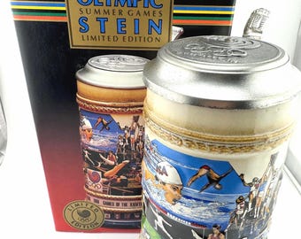 1988 Budweiser Summer Olympic Games Beer Stein Seoul South Korea Lidded Stein Gerz Anheuser Busch Olympic Event Pewter Lid Collectible