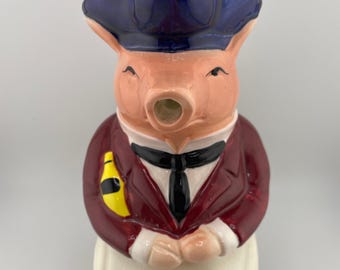Vintage Whimsical Pig Sommelier Pitcher Large Ceramic Wine Jug Funny Farmhouse Kitchen Bar Decor Pig Lover Gift Wine Drinker Gift