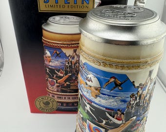 1988 Budweiser Summer Olympic Games Seoul South Korea Lidded Beer Stein Anheuser-Busch FREE Shipping in USA